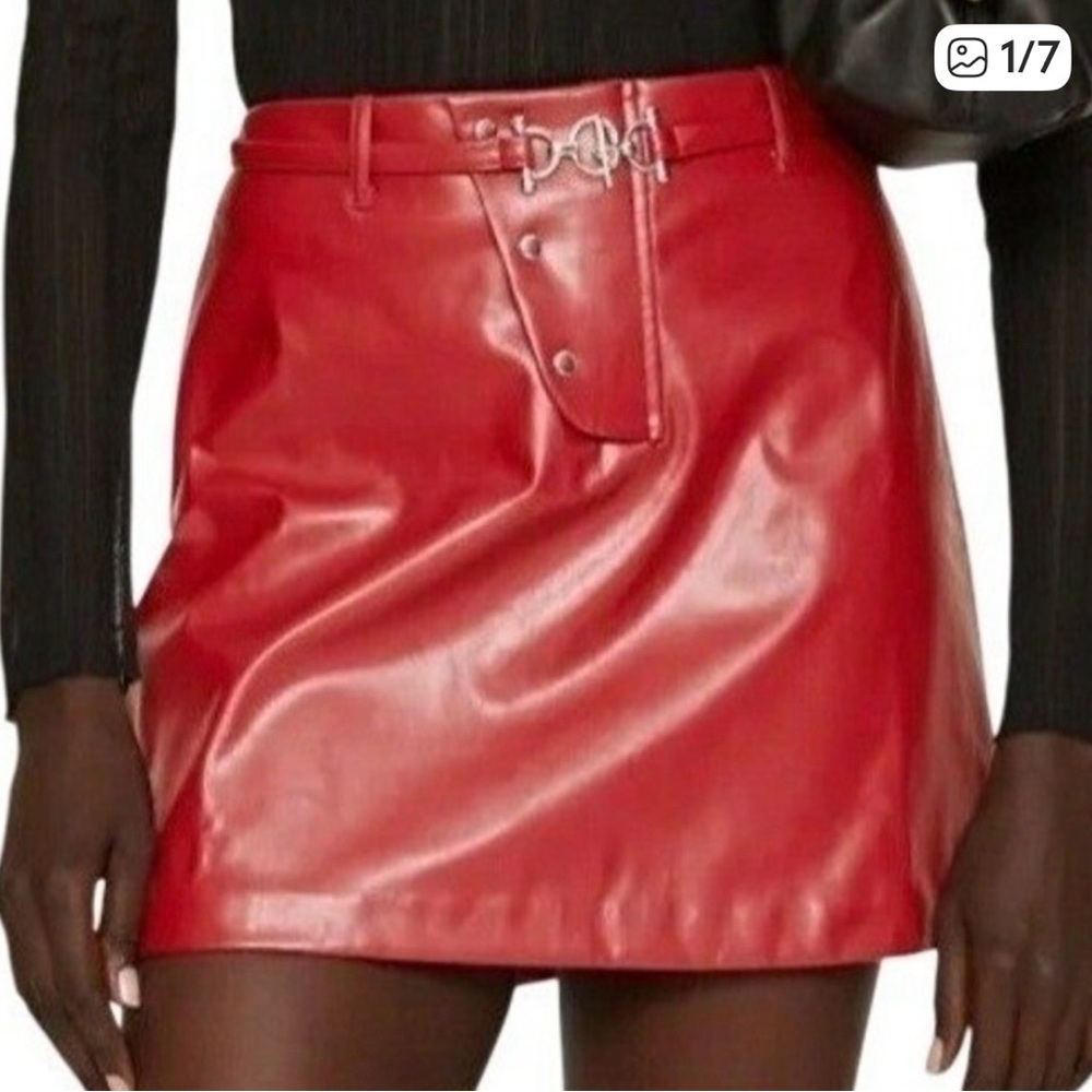 Saunders Collective Faux Leather Red Mini Skirt - Women's Stylish A-Line